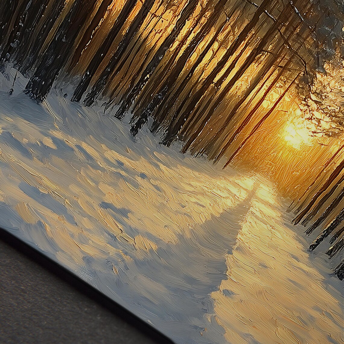 Winter Forest Avenue Golden Sunset Snowy Path Moody Oil Painting Poster - Image 5