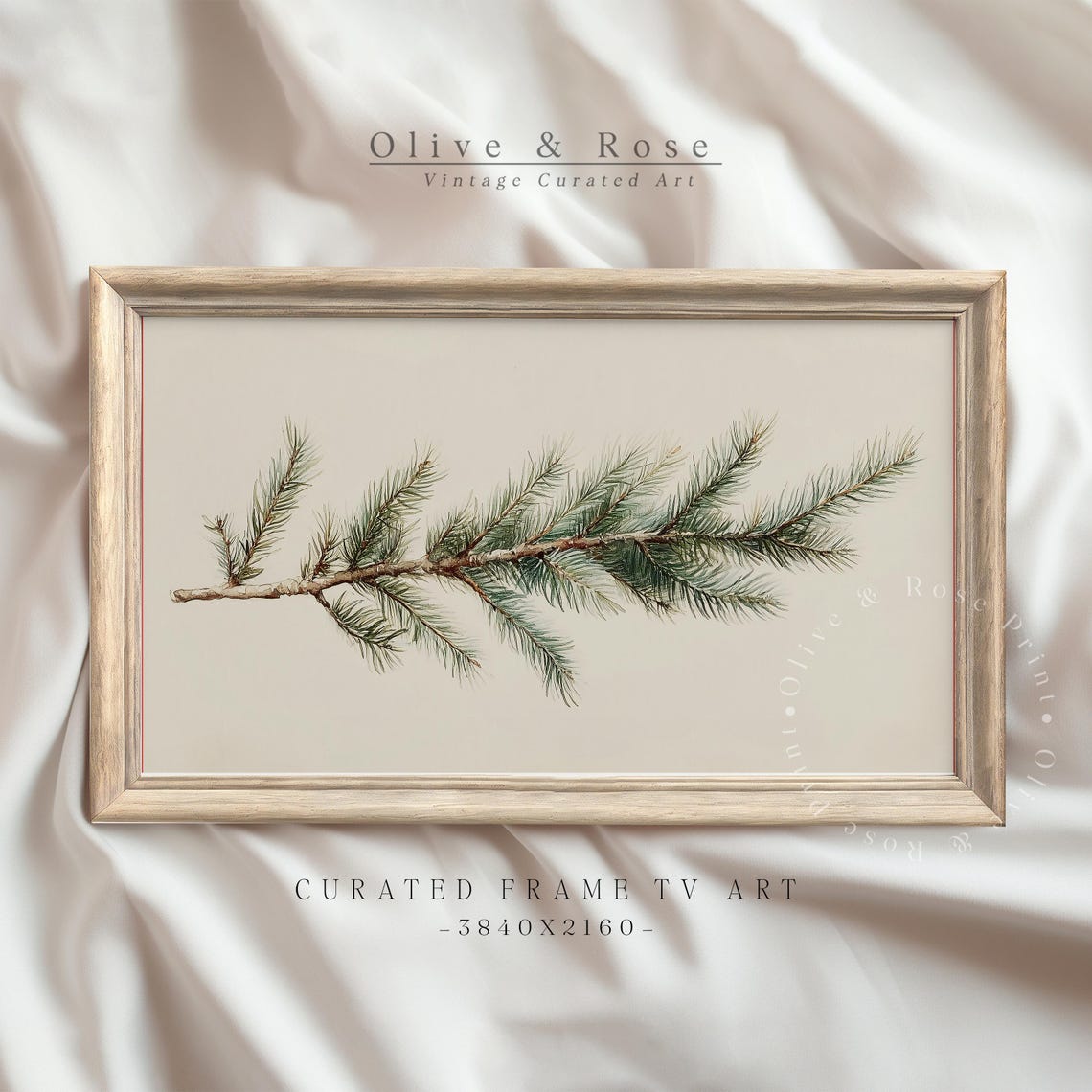 Vintage Pine Branch Botanical Illustration Cream Minimalist Art Poster