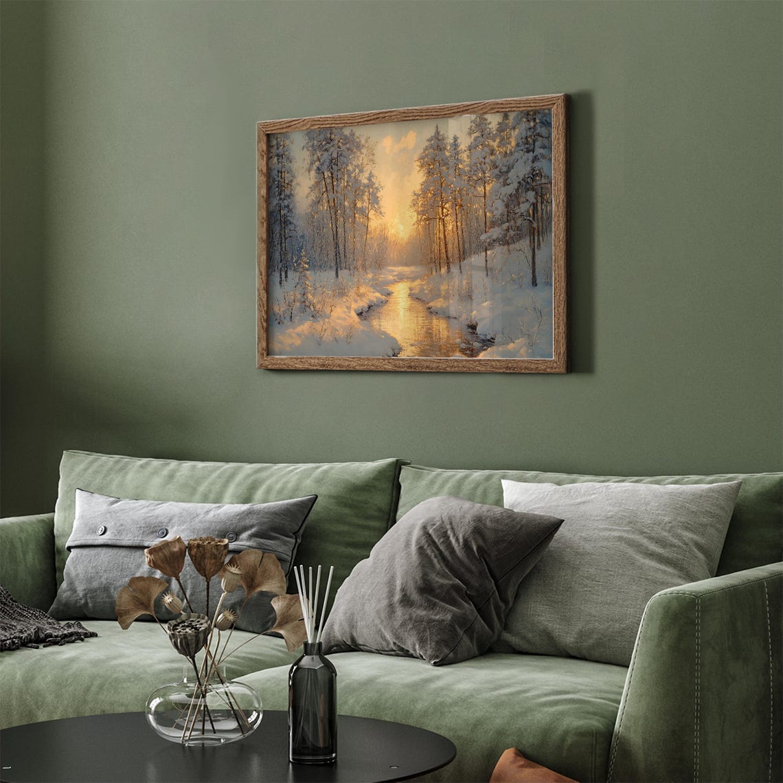 Snowy Forest Stream Golden Sunset Winter Landscape Frame TV Art Poster - Image 5