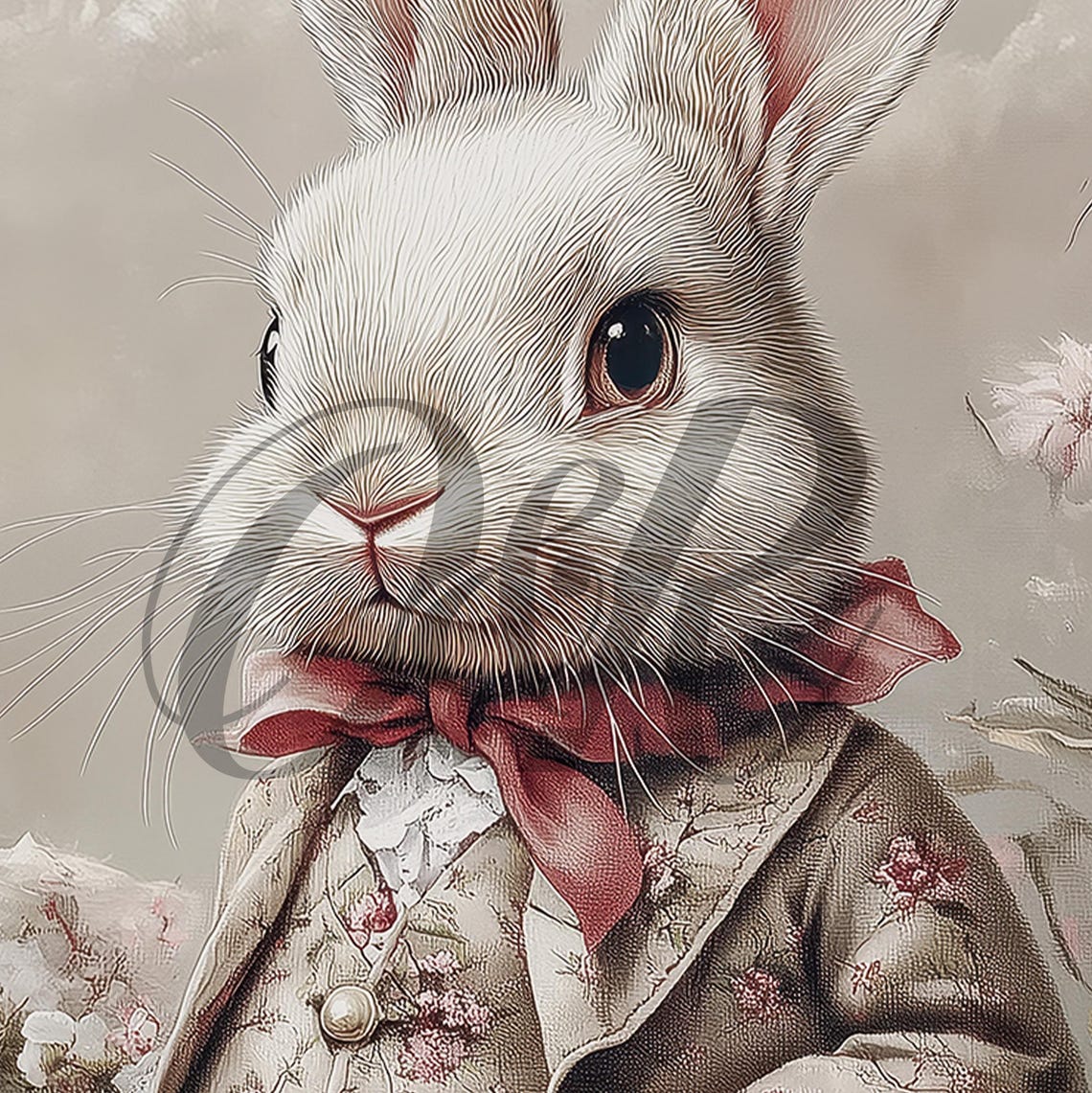 Vintage Easter Bunny In Wildflower Meadow Print Cute Rabbit Painting Wall Art Neutral Bunny Spring Decor Beige Prints - Image 5