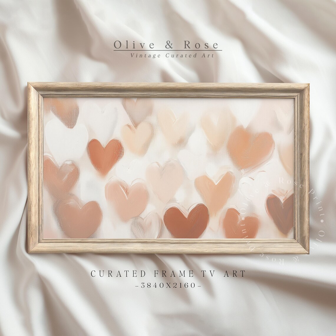 Blush Pink Hearts Abstract Neutral Romantic Valentine Wall Art Print