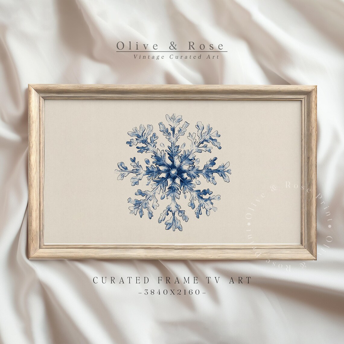 Delicate Blue Snowflake Watercolor Minimalist Winter Holiday Wall Art