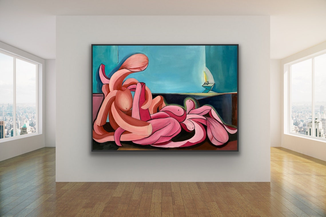 Erotic Art Painting Couple Romantic Art Nude Art Figurative Painting Unique Style Of Badarny Colorful Painting Original Art