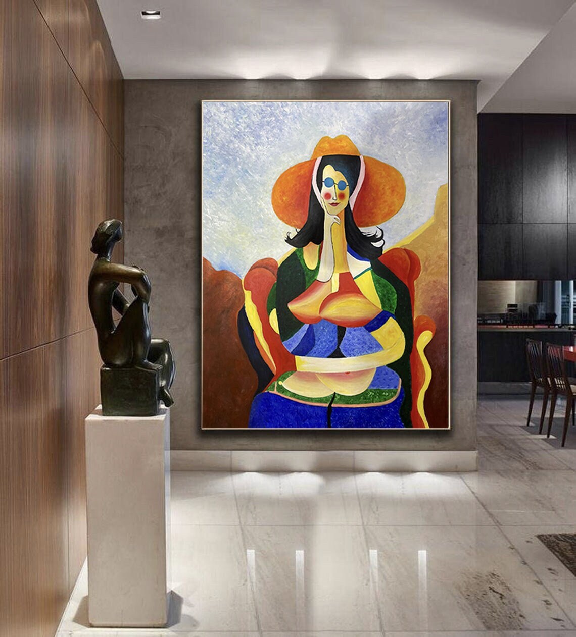 Modern Cubist Woman with Orange Hat and Blue Sunglasses Poster
