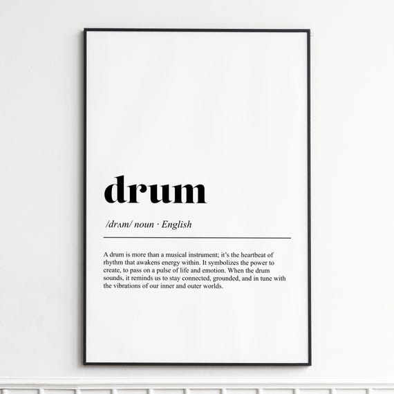 Drum Definition Print Inspirational Dictionary Wall Art Bold Typography Poster Home Decor