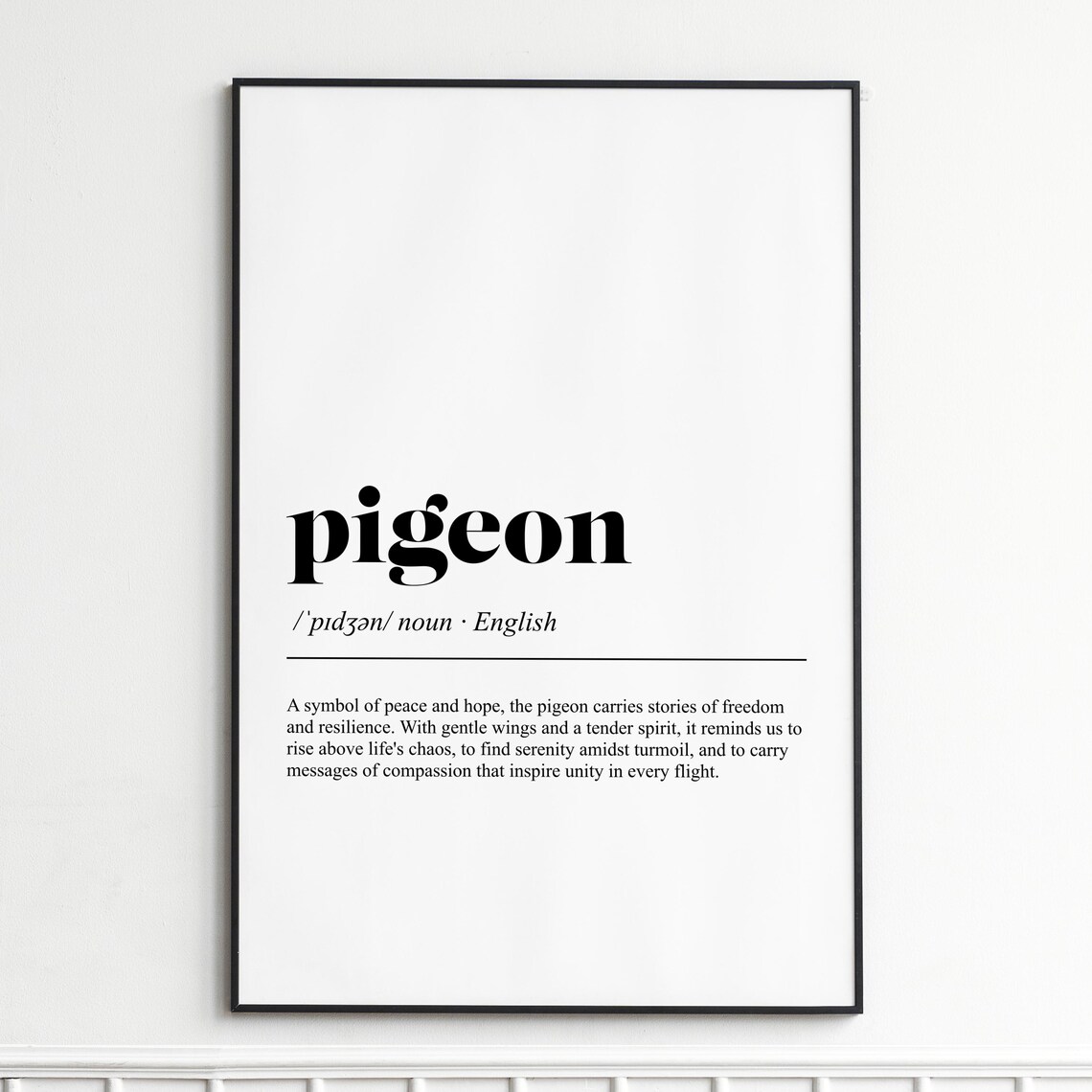 Pigeon Definition Dictionary Style Peace Hope Symbol Typography Poster