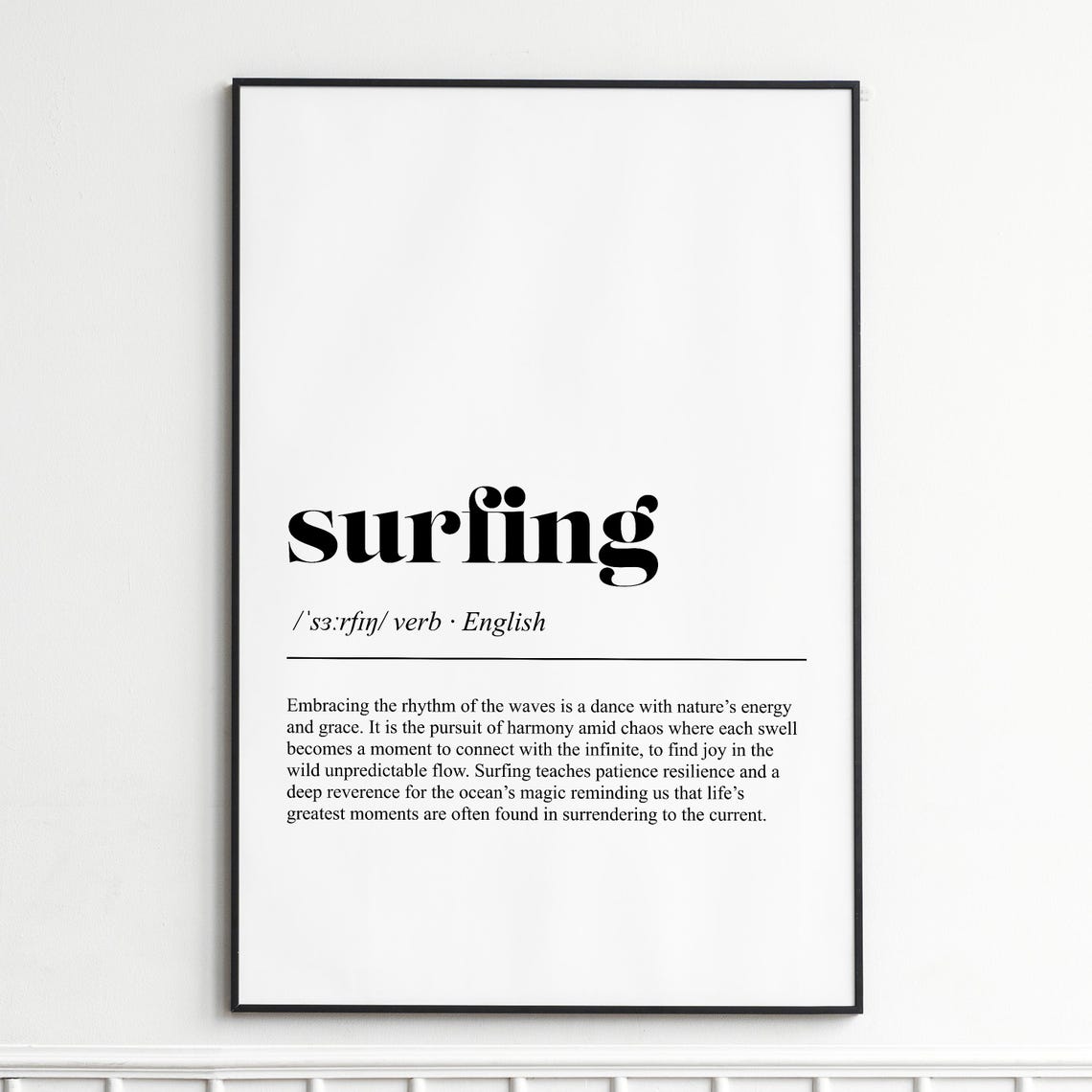 Surfing Definition Poster Dictionary Typography Ocean Surf Wall Decor