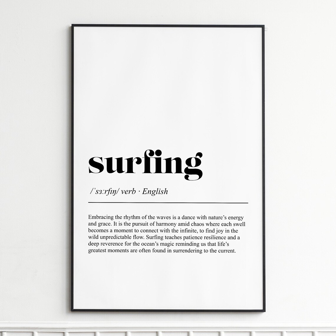 Surfing Definition Print Inspirational Dictionary Wall Art Modern Typography Poster Home Decor