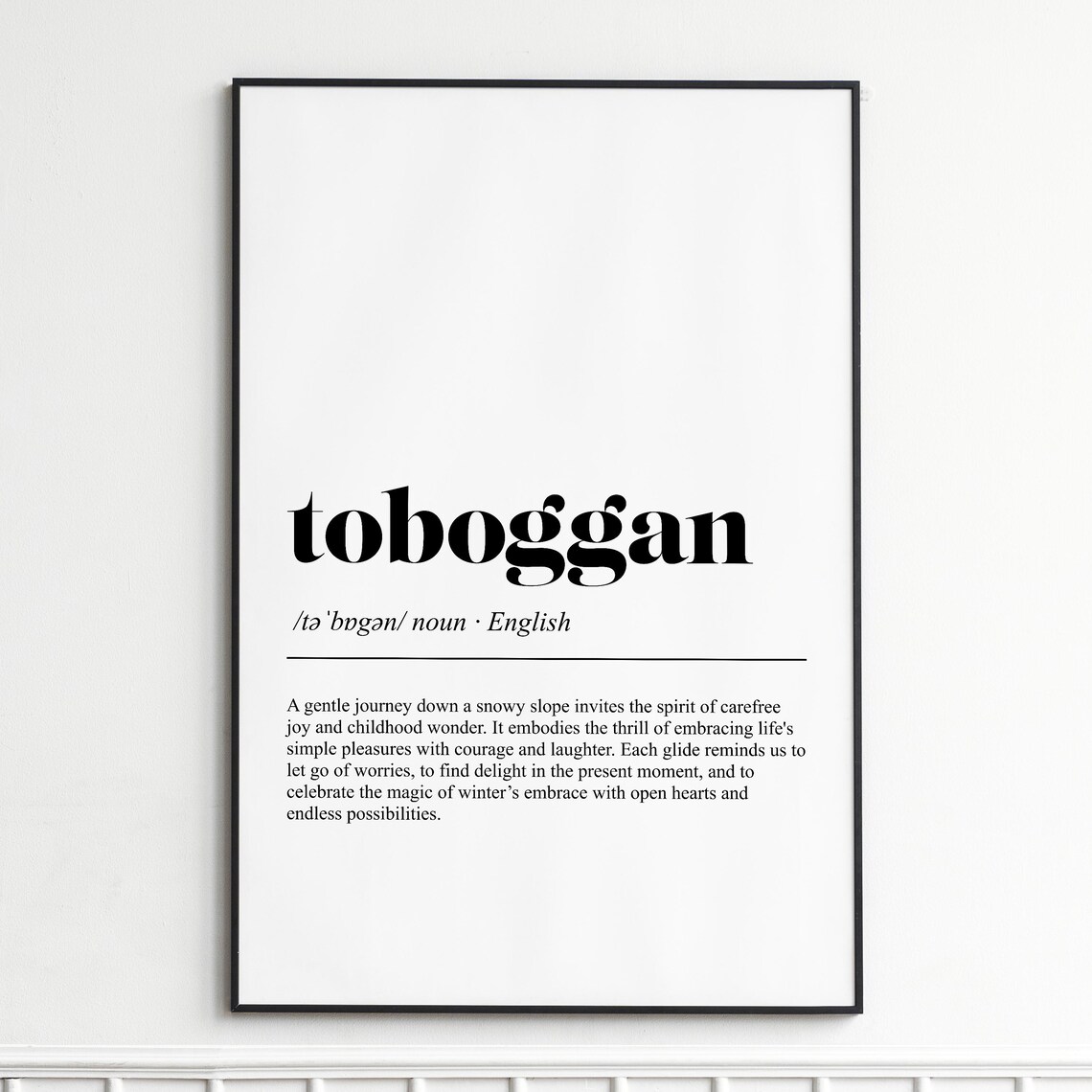Toboggan Winter Definition Cozy Cabin Minimalist Typography Poster