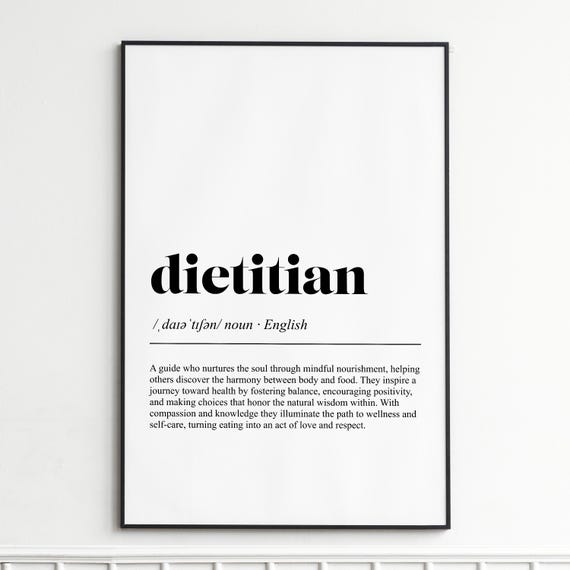 Dietitian Definition Print Inspirational Dictionary Wall Art Elegant Typography Poster Home Decor