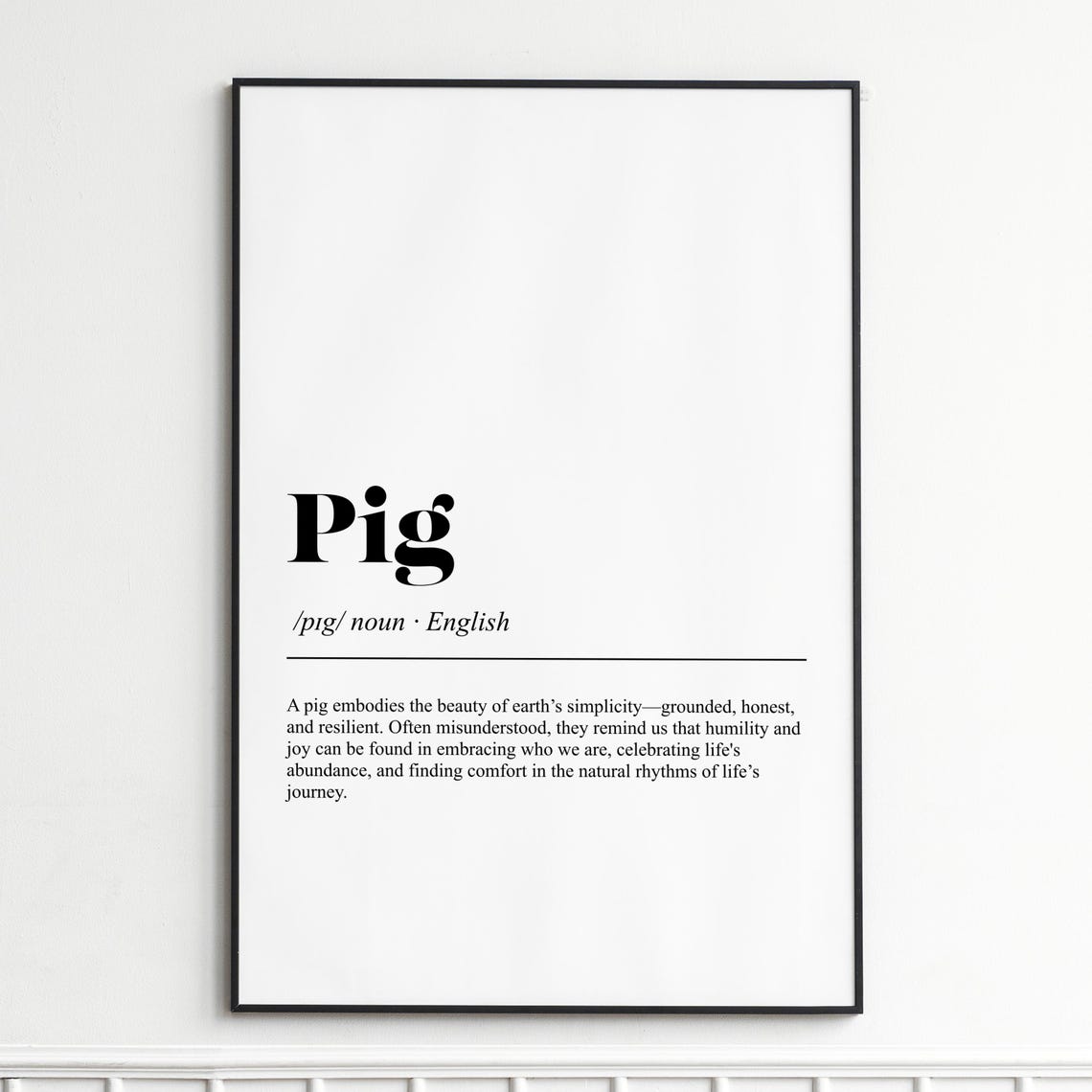 Pig Animal Definition Typography Black Serif Dictionary Poster
