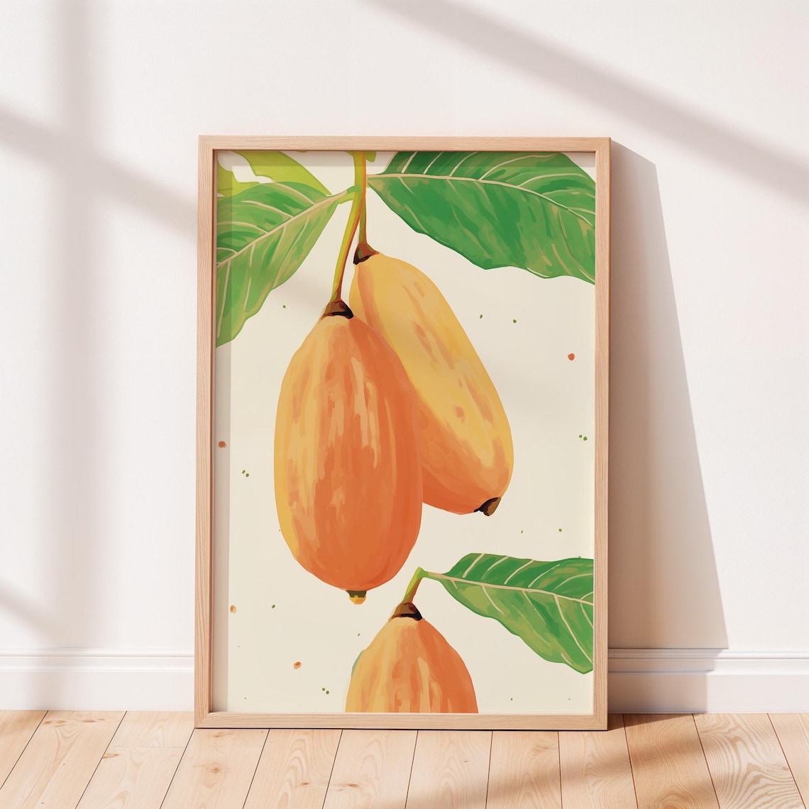 Tropical Papaya Painting Print Home Decor Colorful Wall Art Botanical Unframed