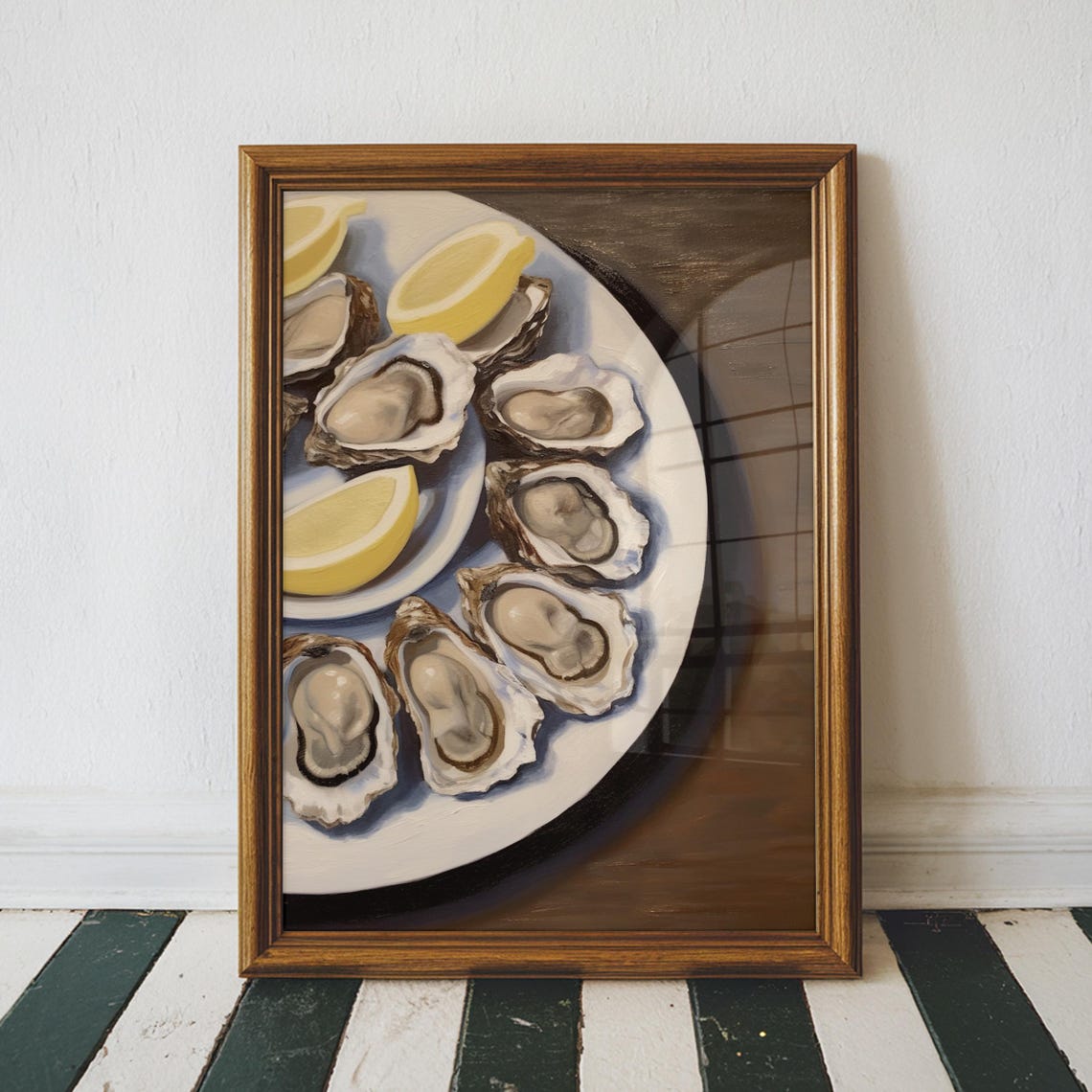 Oysters with Lemon Oil Painting Seafood Plate Kitchen Wall Art