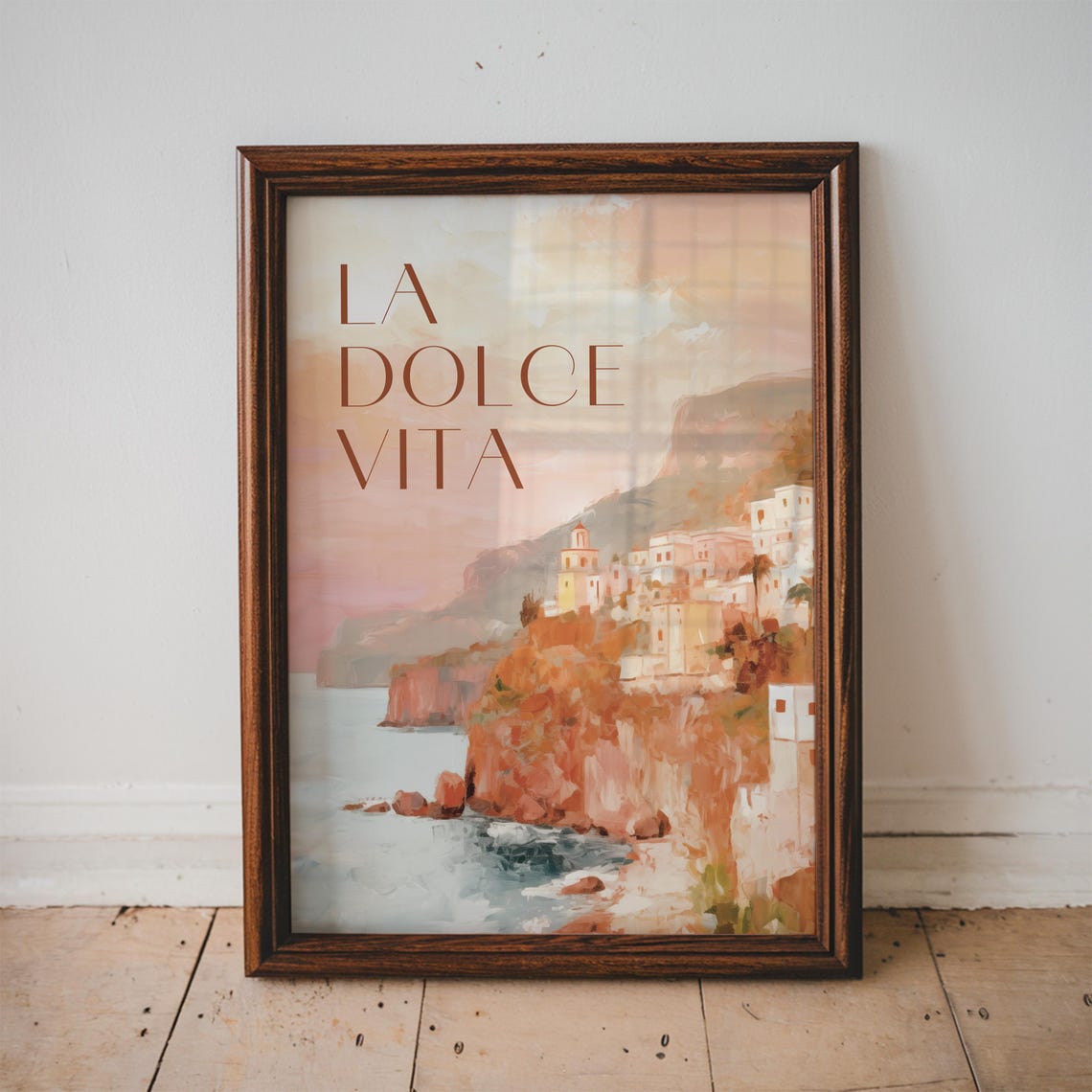 La Dolce Vita Italy Coastal Village Sunset Travel Painting Poster