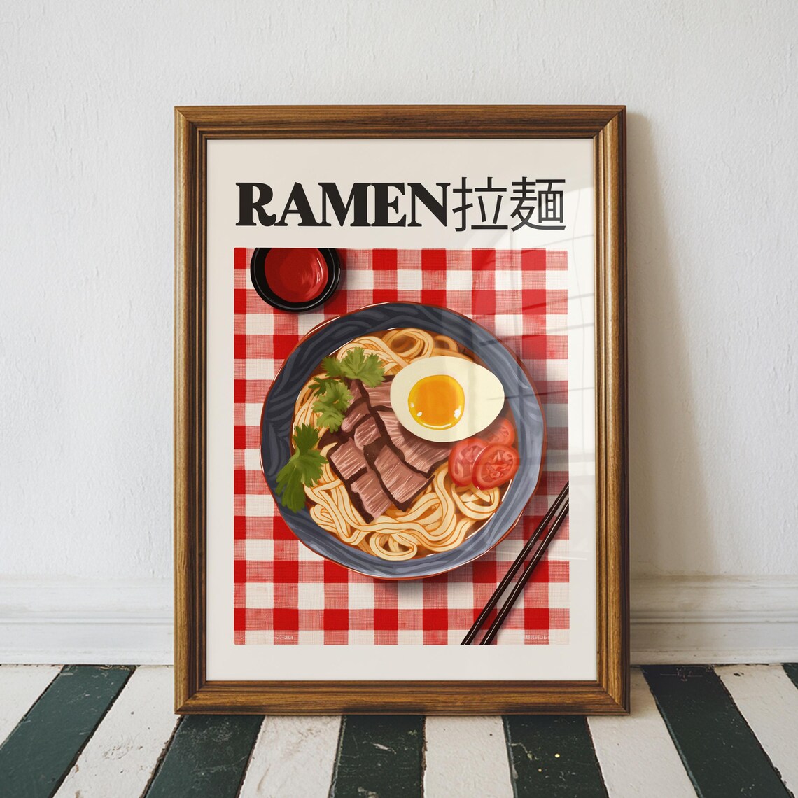 Ramen Retro Japanese Food Poster Steaming Noodle Bowl Kitchen Art