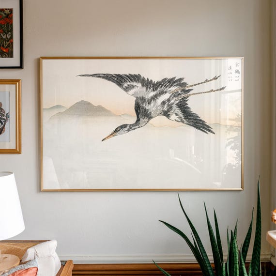 Eastern Common Crane By Numata Kashu Bird Illustration Print Japanese Wall Art Housewarming Gift
