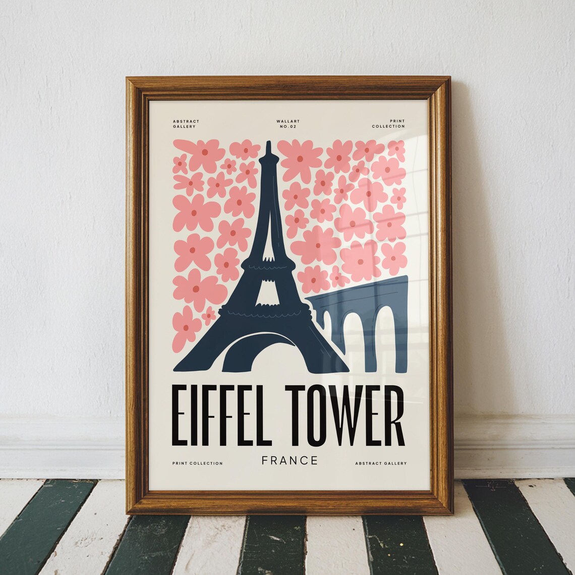 Eiffel Tower France Pink Floral Retro Travel Landmark Poster