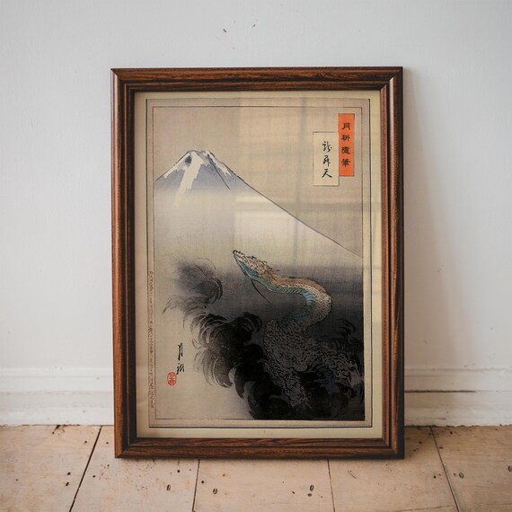 Vintage Japanese Print Dragon Rising To The Heavens By Ogata Gekko Art Living Room Large Wall Ukiyoe Japan