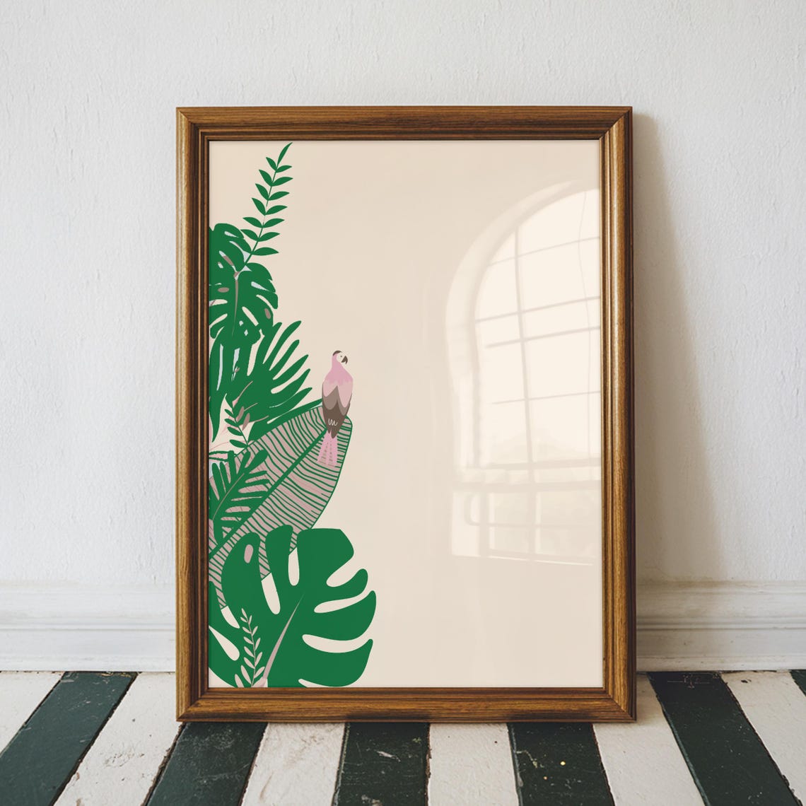 Bird On Palm Leaves Print Tropical Home Decor Botanical Wall Coastal Unframed