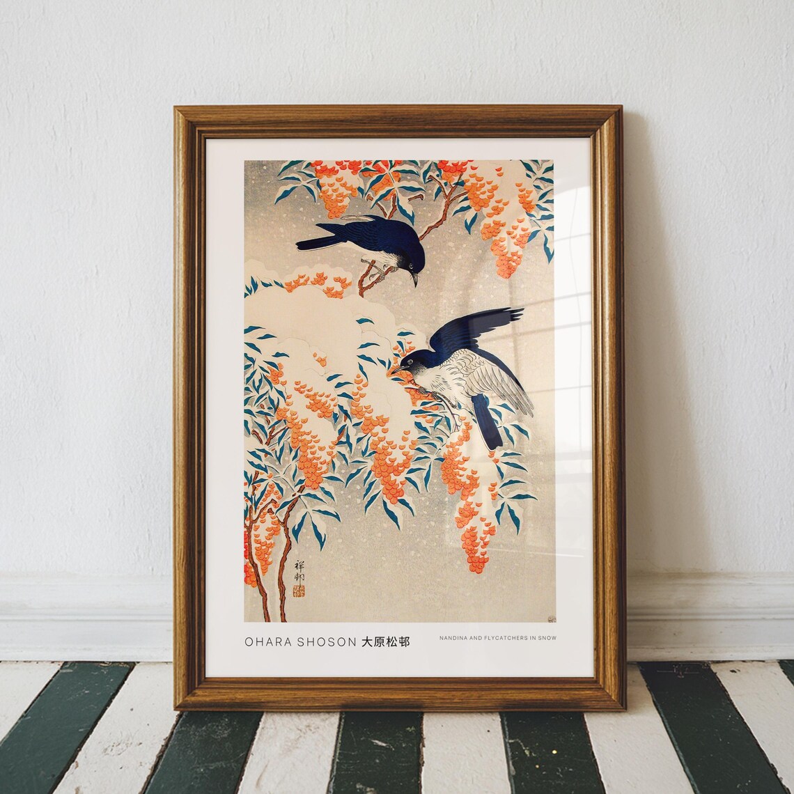 Ohara Shoson Nandina and Flycatchers in Snow Winter Birds Poster