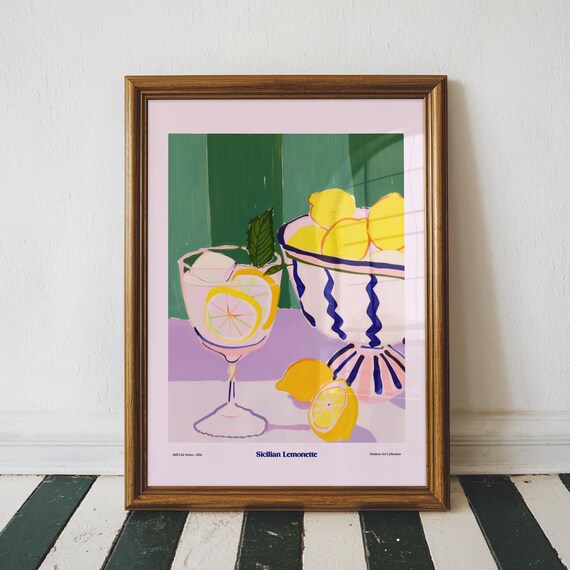 Sicilian Lemonette Citrus Still Life Lemonade Cocktail Glass Poster