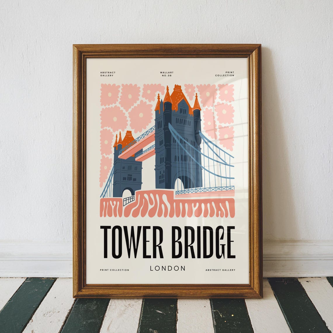 Tower Bridge London England Floral Retro Travel Landmark Poster
