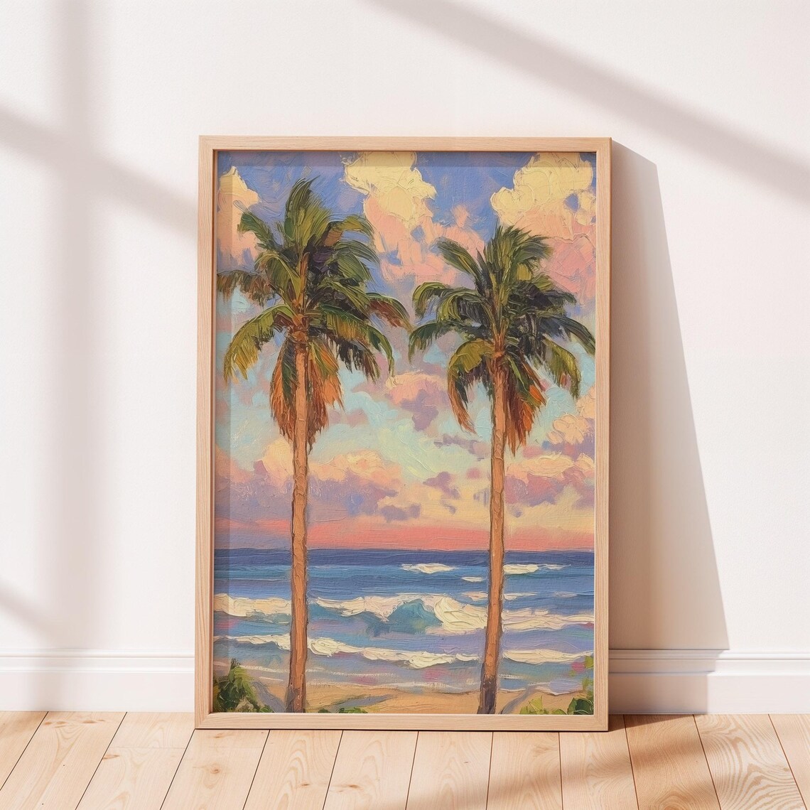 Palm Tree At Sunset Painting Print Tropical Home Decor Colorful Wall Art Botanical Unframed