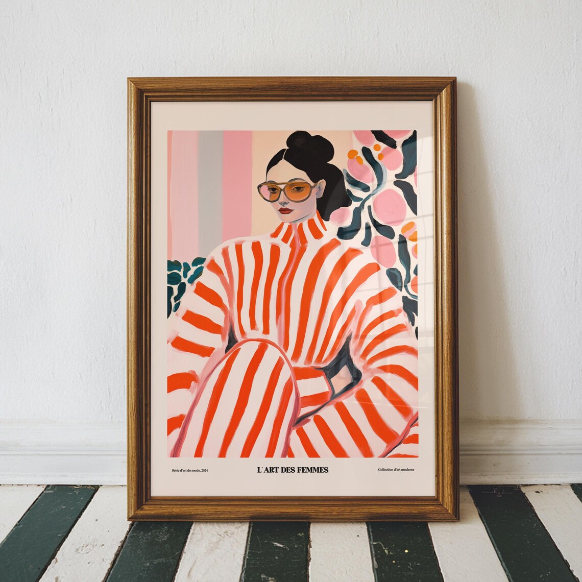 L'Art Des Femmes Red Striped Fashion Woman Floral Retro Poster