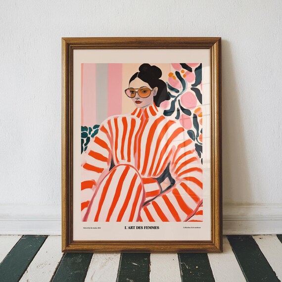 L'Art Des Femmes Red Striped Fashion Woman Floral Retro Poster