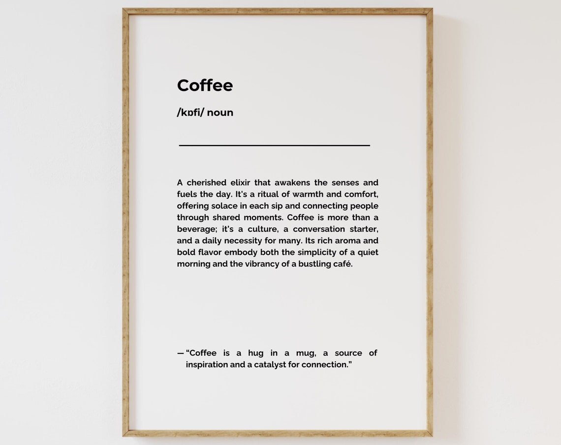 Coffee Definiton Wall Art Typography Home Decoration