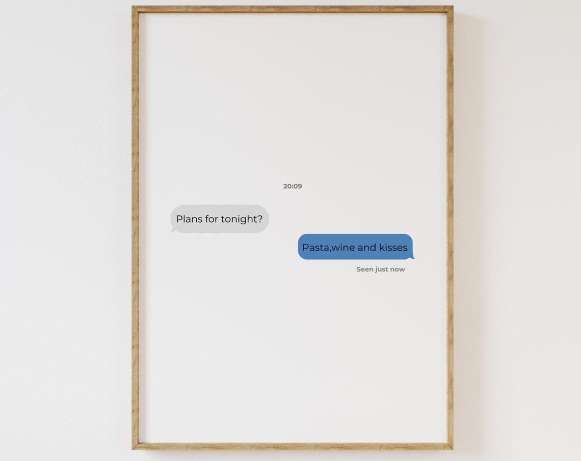 Pasta Wine And Kisses White Text Message Minimalist Couple Poster