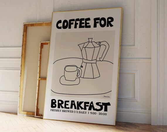 Coffee For Breakfast Moka Pot Line Art Minimalist Kitchen Poster