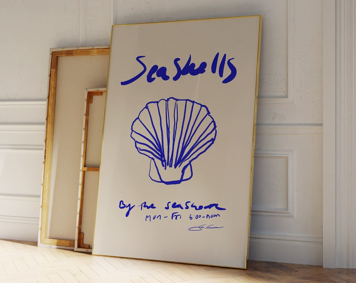 Seashells Print, Coastal Mid-Century Modern Poster