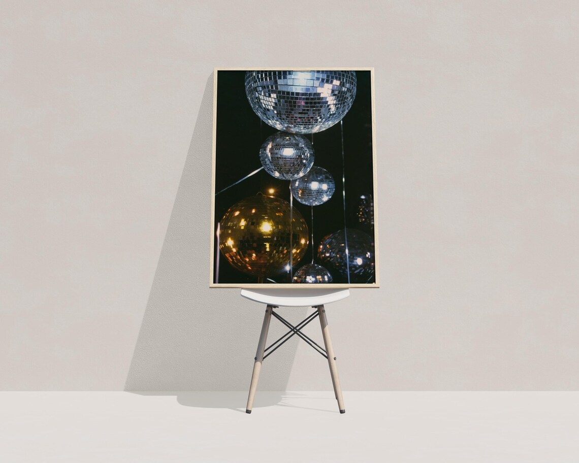 Silver Gold Disco Mirror Balls Dark Party Nightlife Photo Poster - Image 3