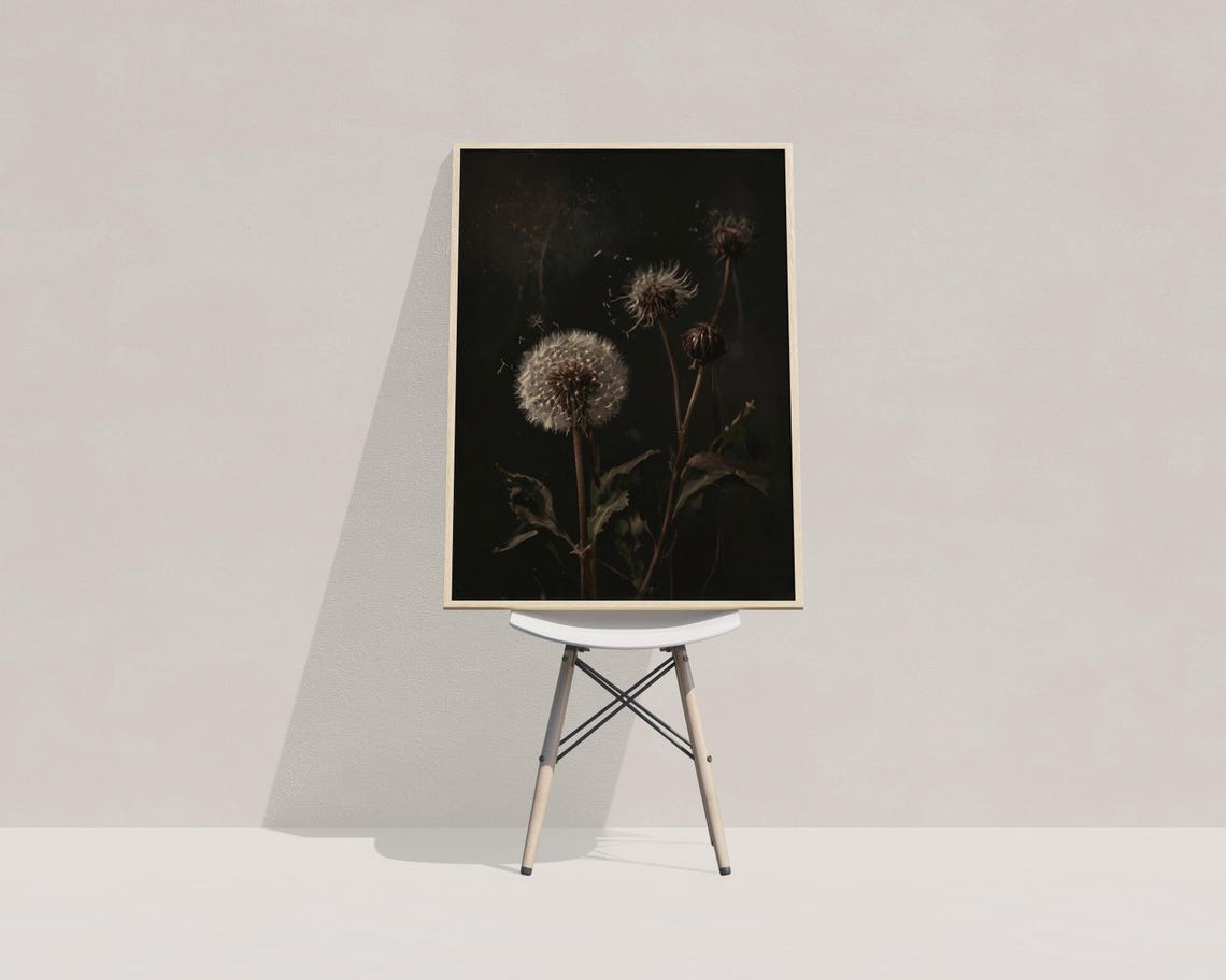 Dandelion on Black Moody Dark Botanical Floral Photography Wall Art - Image 4