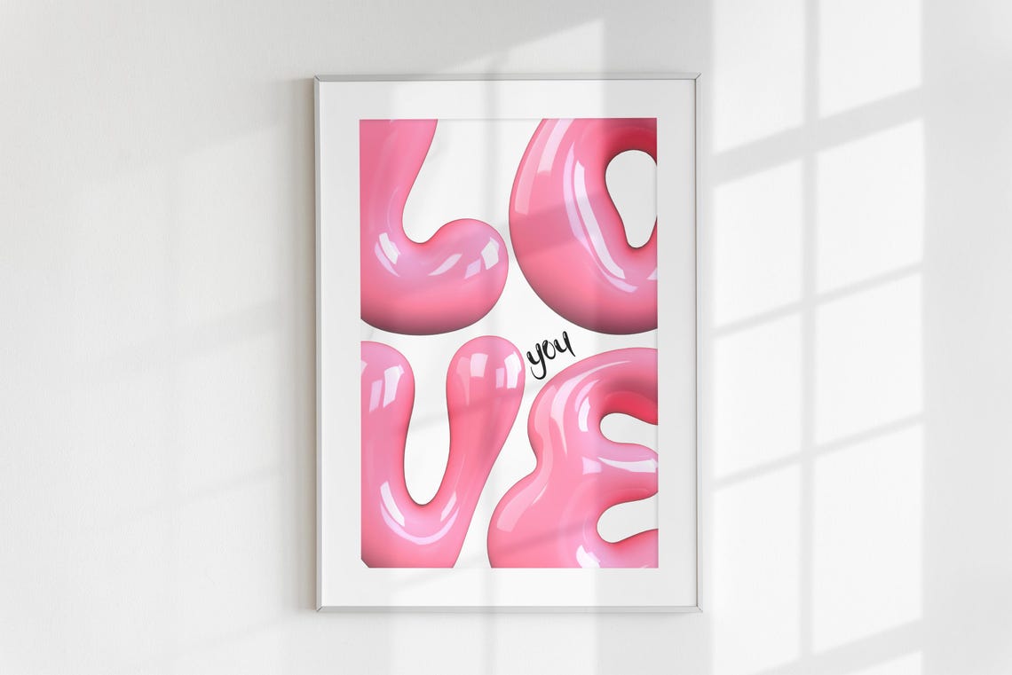 Pink 3D Bubble Letter Love You Sign Girly Dorm Room Wall Art Poster - Image 6