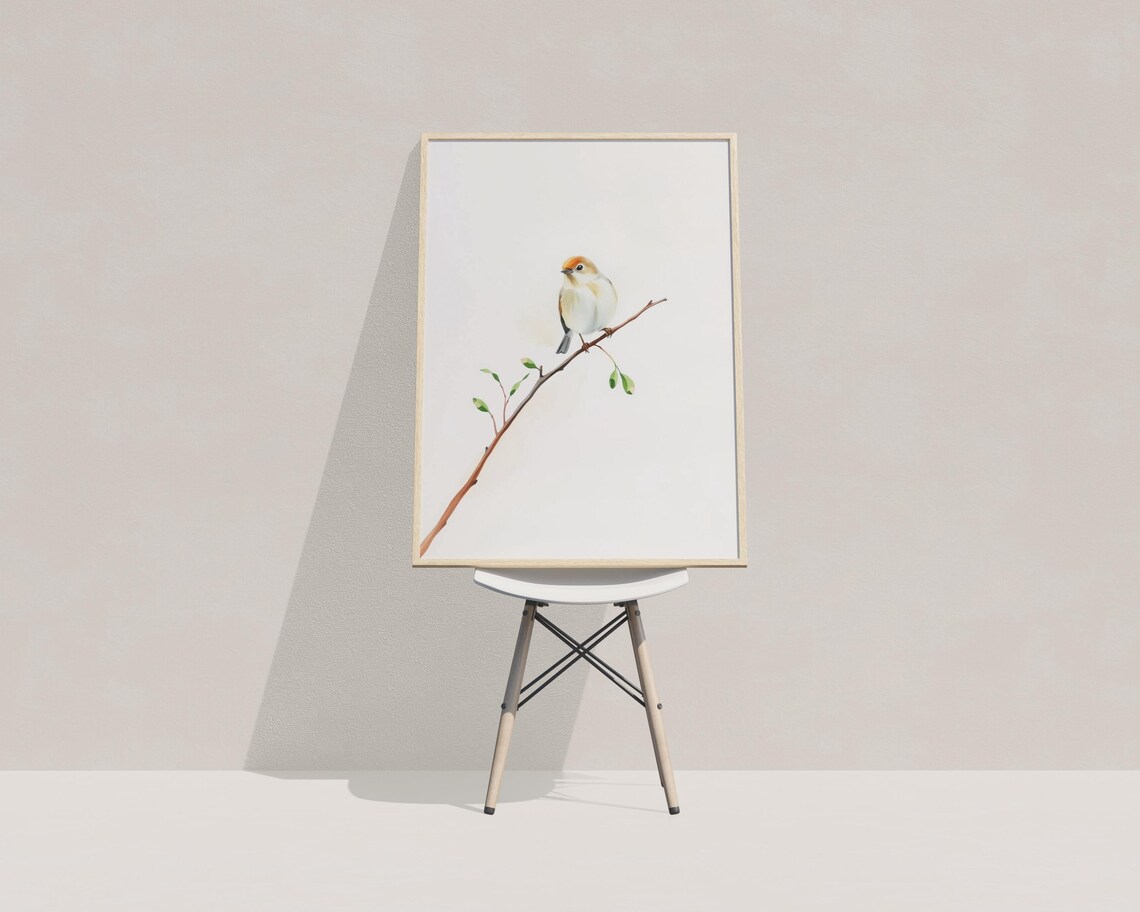 Tiny Bird On Branch Minimalist Watercolor Nature Sketch Wall Art Print - Image 3