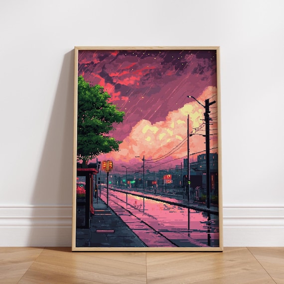 Vibrant 8bit Matte Posters Retro Cityscape Wall Art Room Decor For Home Unique