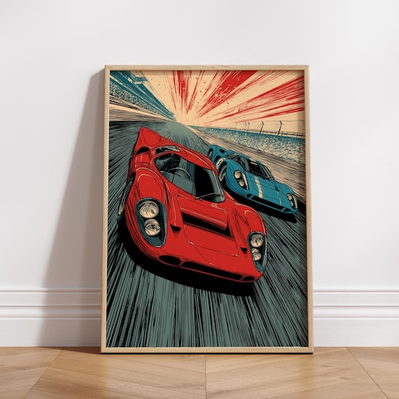 Retro Racing Car Print Vintage Motorsport Wall Art Classic Race Poster For Garage Or Home Decor