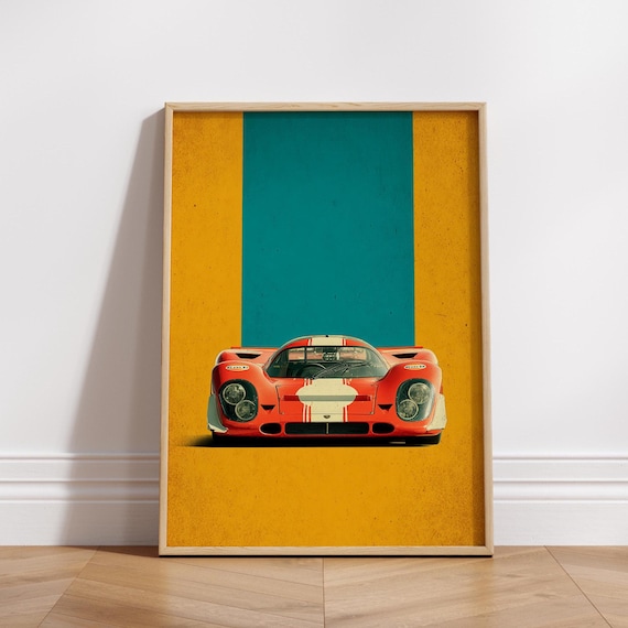 Retro Race Car Print 60s Le Mans Inspired Wall Art Bold Vintage Racing Poster For Garage Or Home Decor