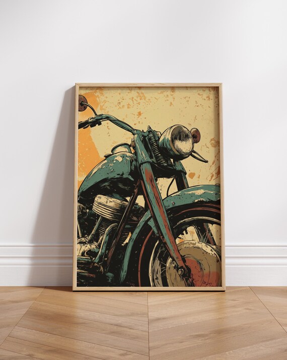 Vintage Motorcycle Matte Poster Retro Wall Art Biker Decor Gift For Him Room Decoration Man Cave