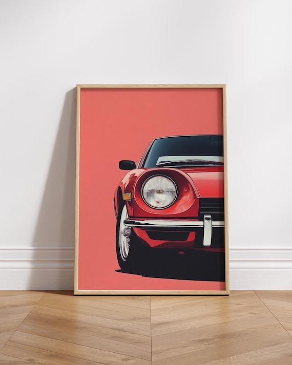 Red Classic Sports Coupe Pop Art Portrait On Coral Background Poster