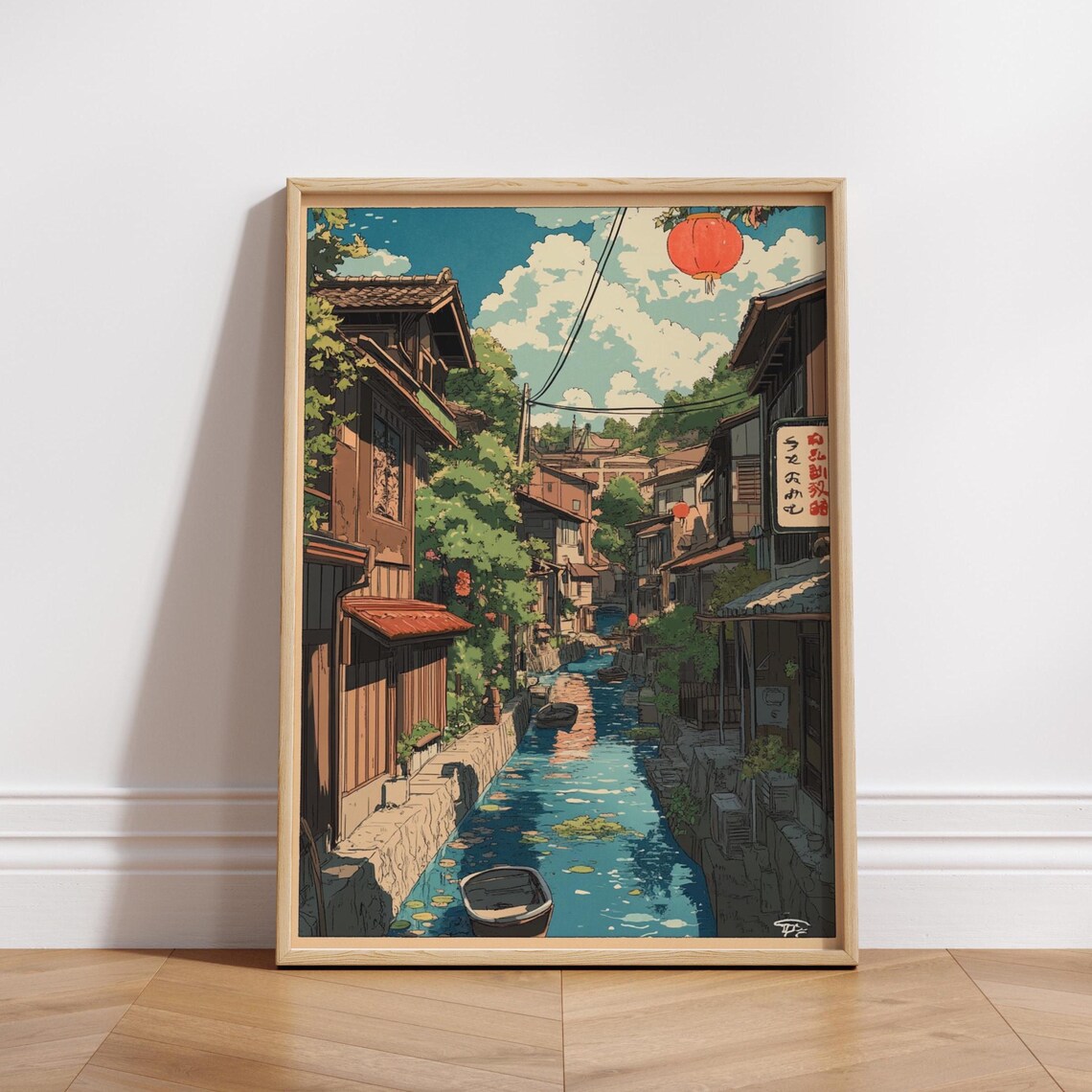 Japanese Village Canal Travel Poster, Culture Decor