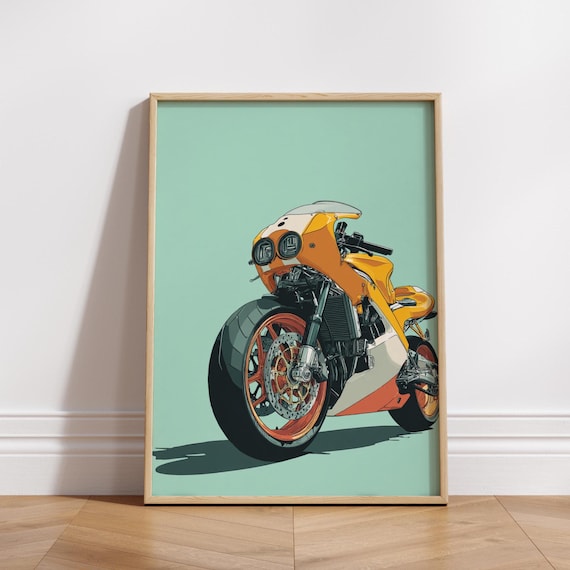 Cafe Racer Motorcycle Poster Retro Sport Bike Wall Art Print Bold Modern Minimalist Garage Decor Gift For Bikers And Riders