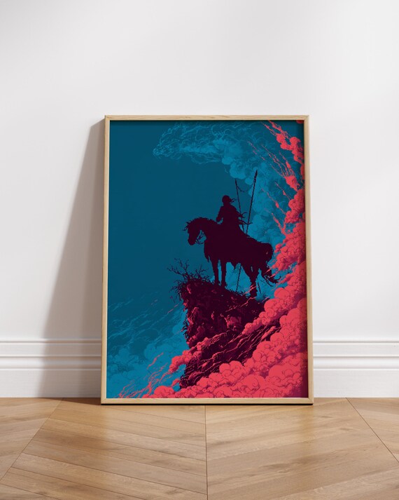 Epic Knight Pixel Art Poster 8bit Medieval Fantasy Warrior On Horseback Wall Retro Gaming Decor Print