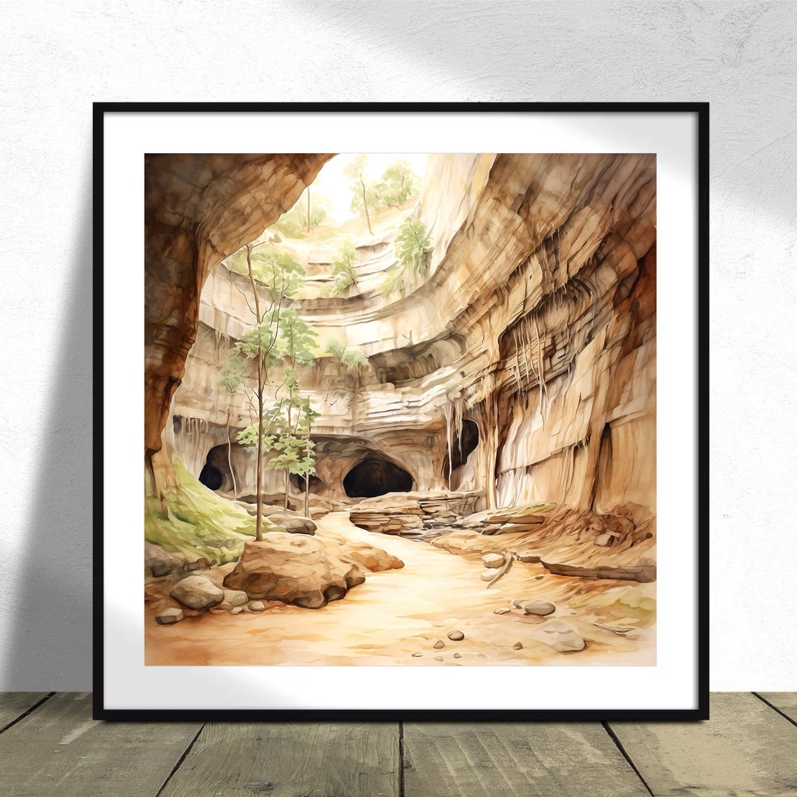 Mammoth Cave Sunlit Cavern Skylight Rock Walls Watercolor Poster - Image 3