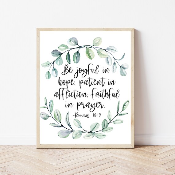 Joyful In Hope Romans 1212 Bible Verse Wall Art Prints Christian Office Poster Sign Pastor Gifts Women Floral