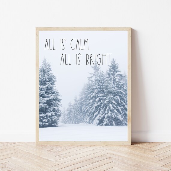 All Is Calm All Is Bright Christmas Poster Snowy Winter Forest Art