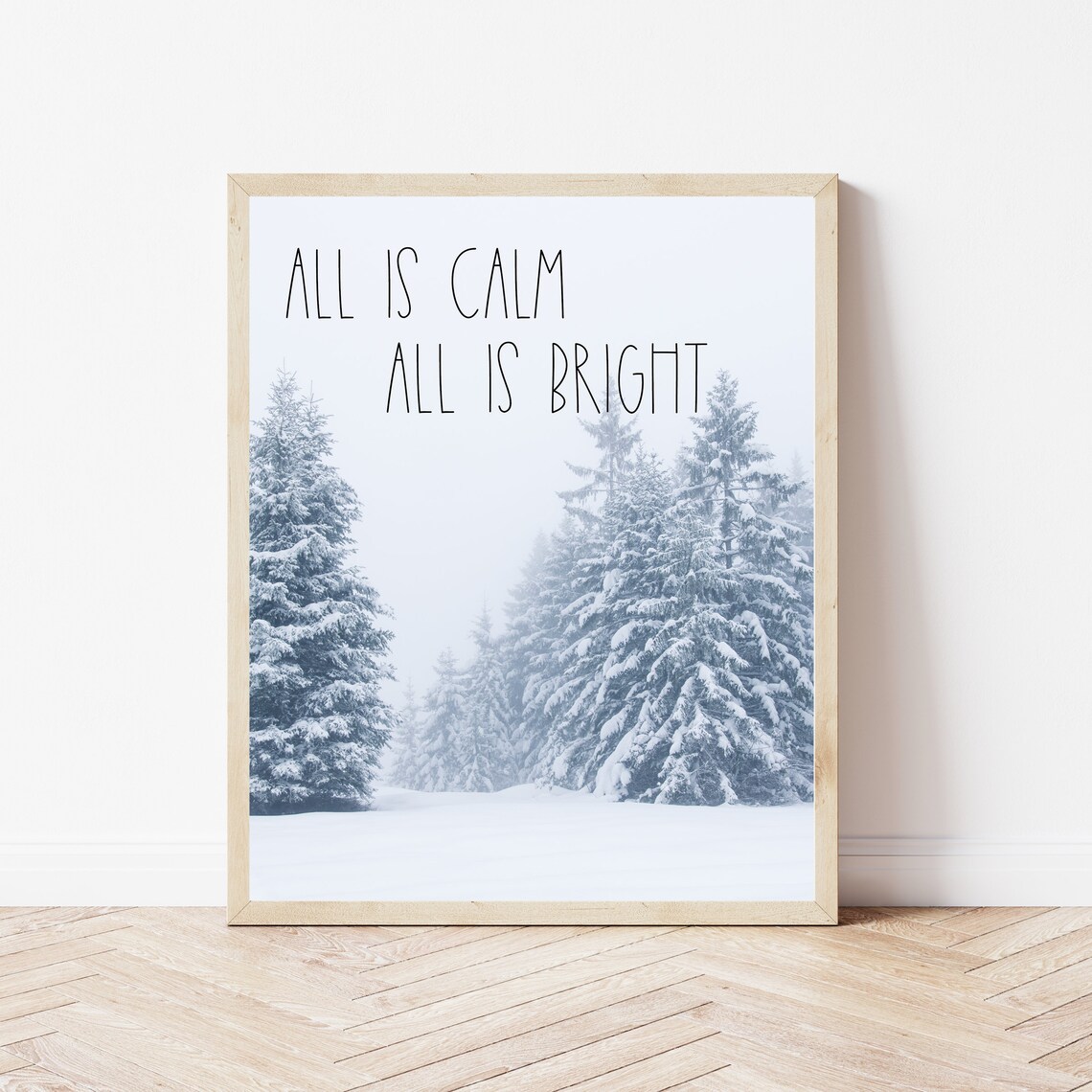 All Is Calm All Is Bright Christmas Poster Snowy Winter Forest Art