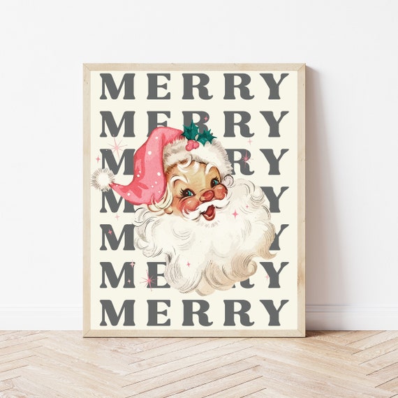 Trendy Christmas Print Retro Holiday Wall Art Classic Decor Winter Mantel Sign Cute